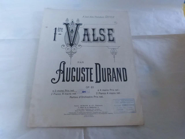 AUGUSTE DURAND - PIANO - Partition 1ERE VALSE OP. 83 !!