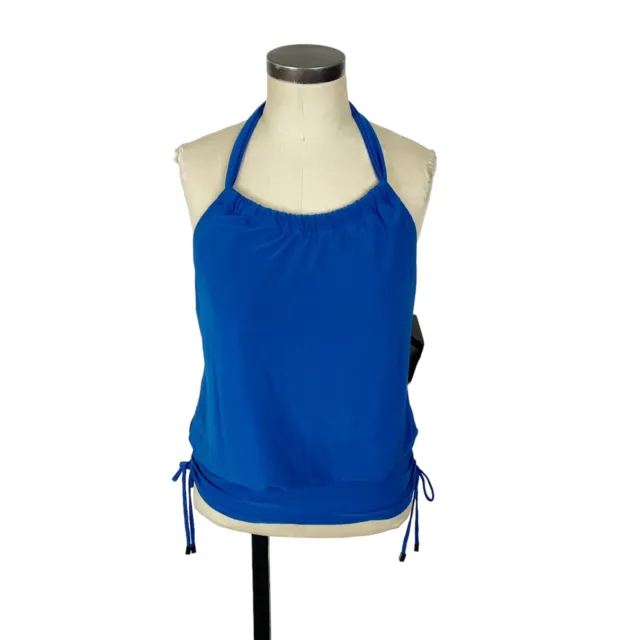 NEW MagicSuit Cybil High Neck Halter Side Tie Blouson Tankini Top 8 Ocean Blue