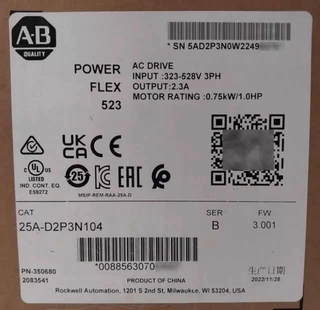 ​Allen-Bradley 25A-D2P3N104 New Sealed AB 25A-D2P3N104 AC Drive US Stock​