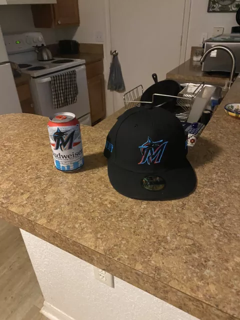 Miami Marlins Hat 7 3/8 and a Empty Special Edition Bud Can