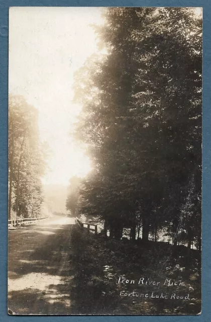 368   c1915 RPPC Photo Postcard Fortune Lake Road Iron River Crystal Falls Mi