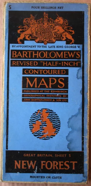 Bartholomew's Half Inch Contoured Map Sheet 5 New Forest Mounted On Cloth 1947