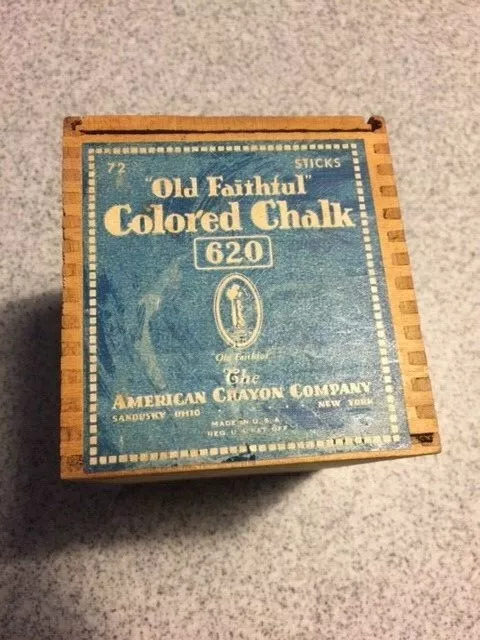 Old Faithful Colored Chalk 620 WITH CHALK Wood Dovetail Slidelid Box Advertising