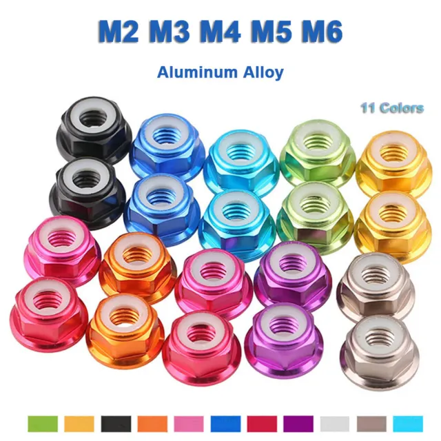 M2 M3 M4 M5 M6 Aluminum Alloy Flanged Nyloc Nuts Nylock Lock Nylon Nut 11 Colors