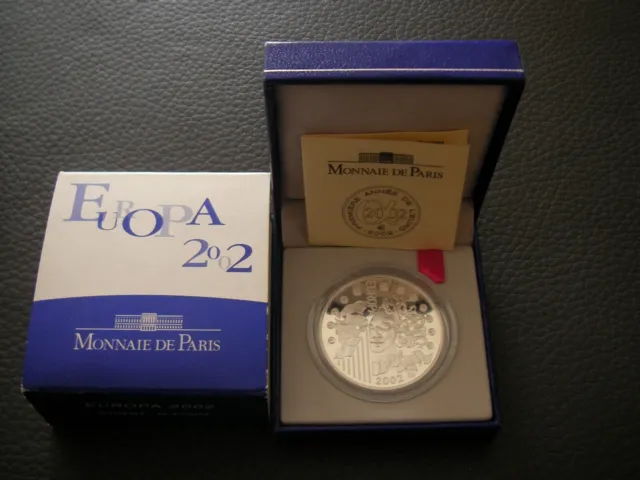 Frankreich 1,5 Euro Silbermünze 2002 PP EUROPA  im Etui und Zertifikat