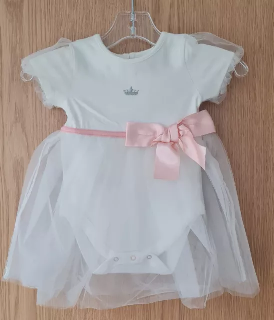 River Island Baby Girl Occasion 3-6 Months 68cm Dress with Bow - Cream RRP £25