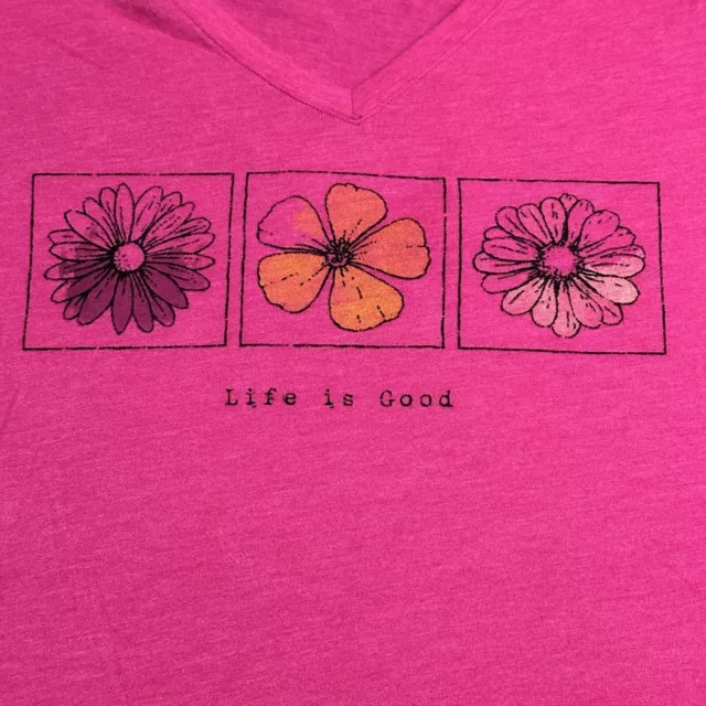 Life is Good Shirt Womens XXL Pink Floral Short Sleeve Vneck Classic 2XL Top