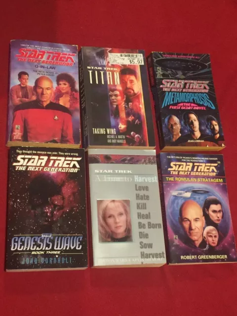 Lot of 6 Paperback Books Star Trek TNG The Next Generation Q-In-Law Genesis Wave