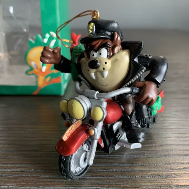 Trevco Looney Tunes Taz on Motorcycle Christmas Ornament 1999