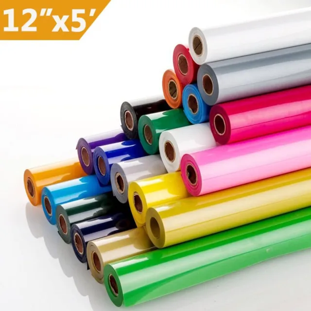 12"x5FT HTV Heat Transfer Vinyl Roll Bundle Easy Weed Iron On Film for T-Shirts