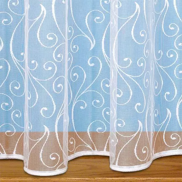 Scroll Design Net Curtain With Weighted Base -  Net Curtains Sold In Set Widths