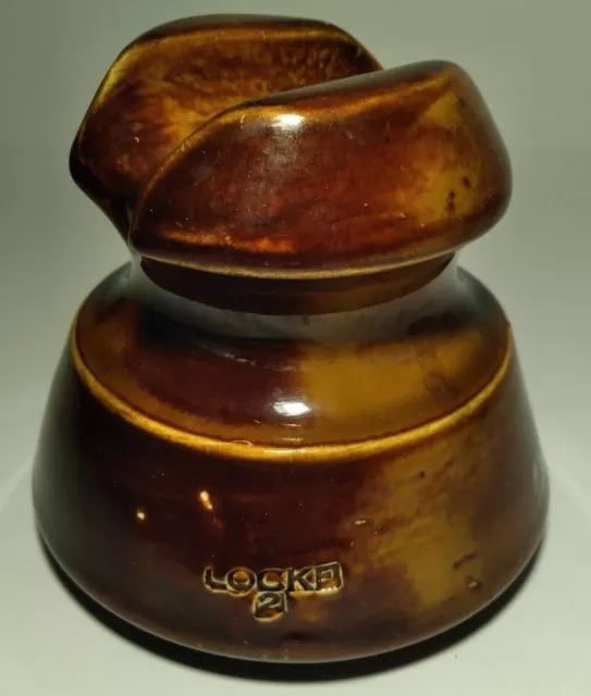 Vintage Ceramic Insulator Brown Glaze Locke 2 Saddle Shape