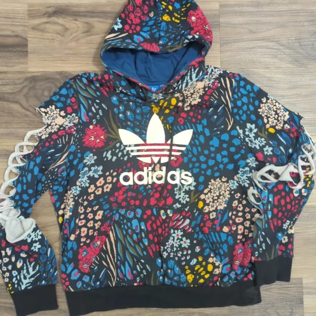 ADIDAS ORIGINALS TREFOIL Floral Flower Print Hoodie Sweatshirt