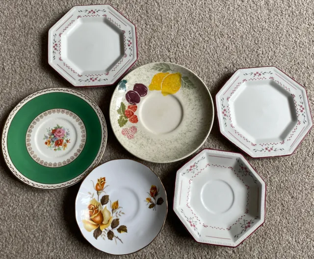 6 Mixed Pretty China Porcelain Tea Plates Saucers lot (damaged) Crafts Mosaics