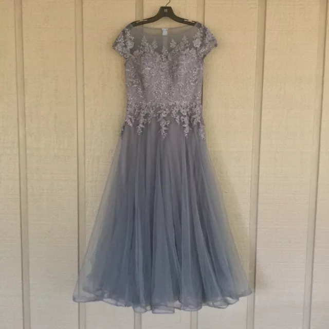 La Femme Tulle A Line Evening Gown Size 8 In Smoky Blue Women Ballet Neck $548