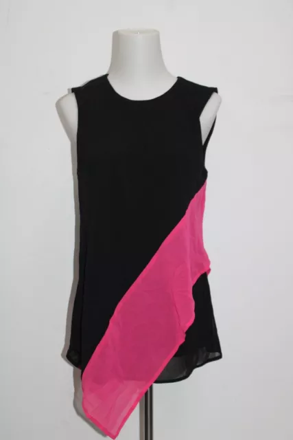 DKNY Womens Black Ruffled Color Block Sleeveless Jewel Neck Top Size XS