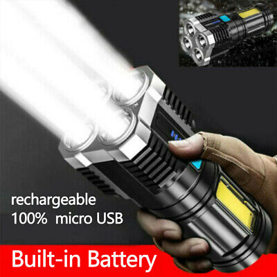 4/5 Head LED Rechargeable Tactical Flashlight Torch COB Light Camping Spotlight