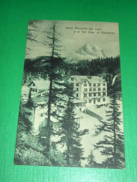 Cartolina Hotel Misurina sul lago e le Tre Cime di Lavaredo 1920 ca.