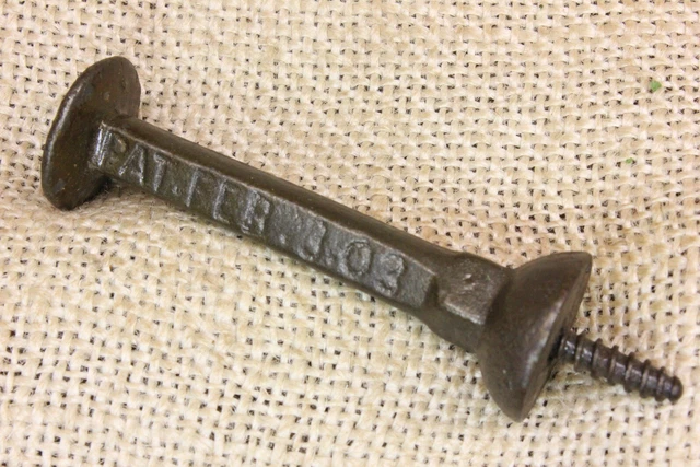Old Single Coat Hook Door Stop School Farmhouse Rustic Iron 2 3/8” PATENTED 1903