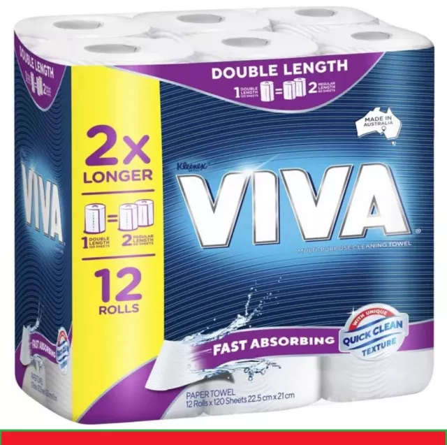 Viva Double Length Fast Absorbing Cleaning Paper Towels 12 x 120 Sheets