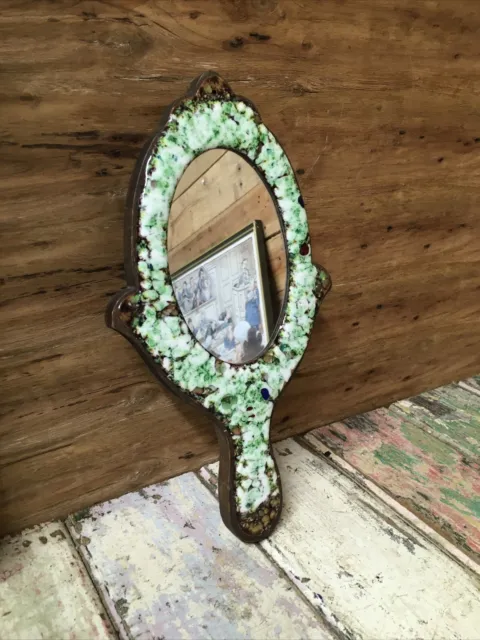 Vintage French wood & Enamel hand mirror