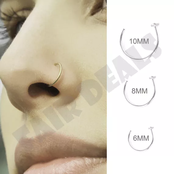 22G Thin Tiny Small 925 Silver Open Nose Ring Hoop Stud 0.6mm Thick Dia 6mm 8mm