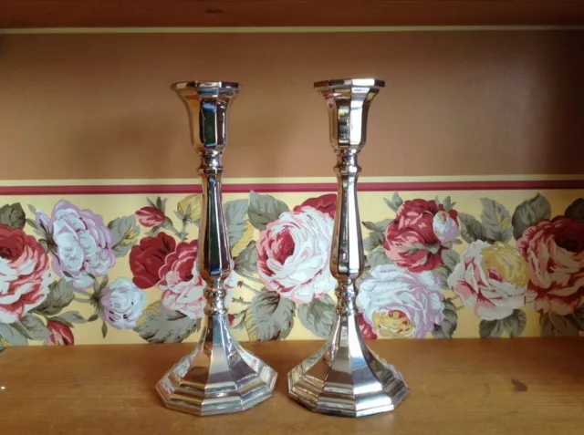 Nice pair of vintage silverplate heavy taper candle sticks
