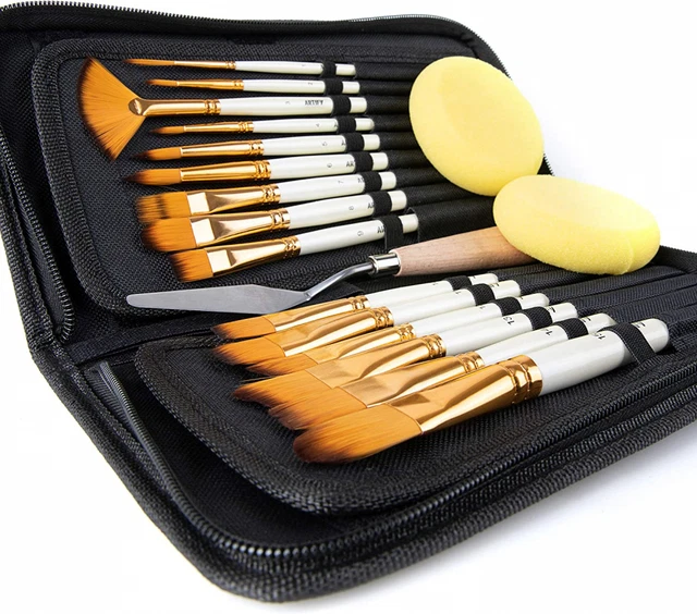 Artify - Set di 15 pennelli per pittura acrilica, ad olio, a 15, Bianco Perla