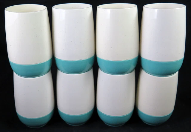 Lot 8 Vintage Aqua Turquoise VACRON Bopp-Decker Vacuum Plastic Juice Glasses