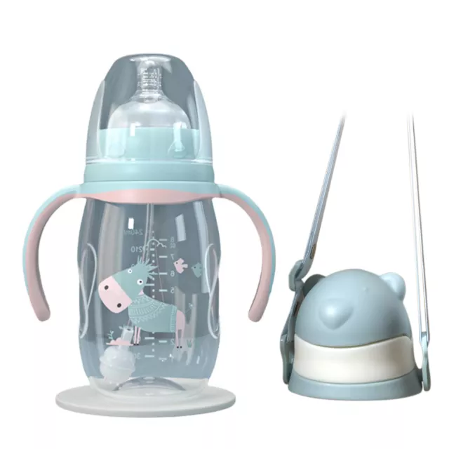 240ml/300ml Infant Drop-proof Baby Wide-caliber Milk Bottle with Straw Handle 70