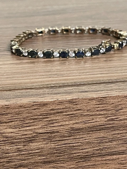 14K Yellow Over Sapphire and Diamond Lab-Created Women's Tennis Bracelet, 7.25"