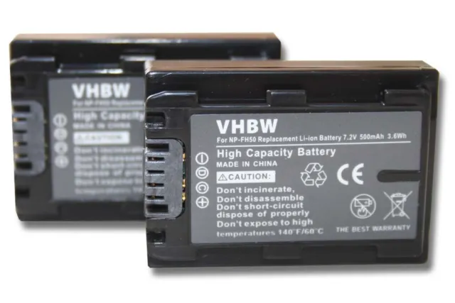 2x Batterie pour Sony Cybershot DSC-HX100, DSC-HX100V, DSC-HX200V 500mAh