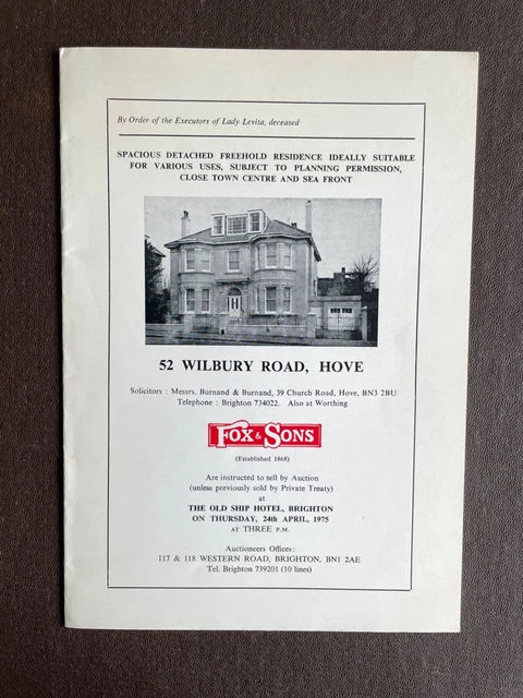 Auction Catalogue 52 Wilbury Road Hove, Brighton 1975