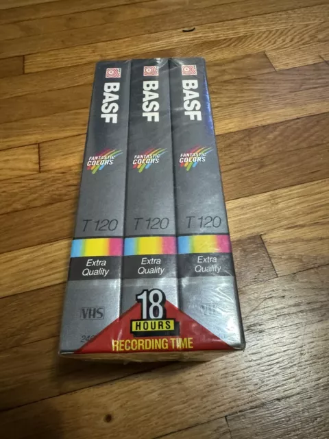 Pack of 3 NEW VHS Tape BASF T120 Extra Quality 6 Hours Factory Sealed Tape