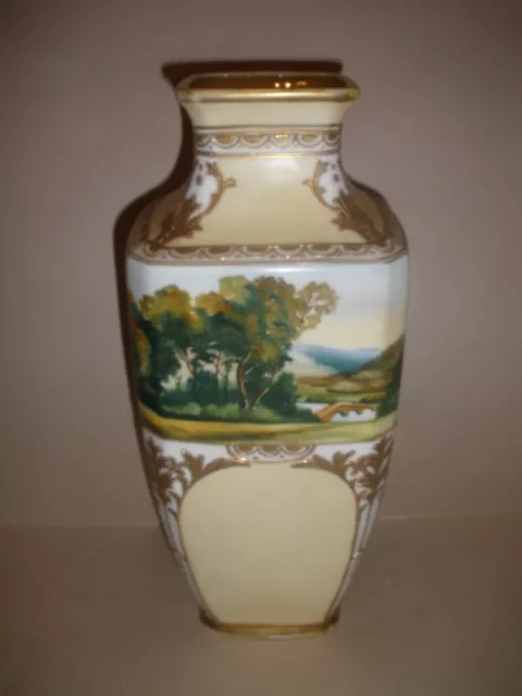 Antique Nippon  Morimura Hand-Painted  Scenic landscape Porcelain Vase  10 1/2"