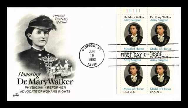 Dr Jim Stamps Us Cover Dr Mary Walker Woman's Rights Fdc Plate Block Artcraft