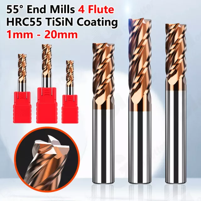 1mm-20mm Solid Carbide End Mill 4 Flute HRC55 TiSiN Coated Slot Drill Router Bit