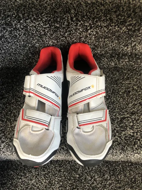 Muddyfox RBS 100 White Black Red Cycling Shoes Size UK 9.5, Free Post