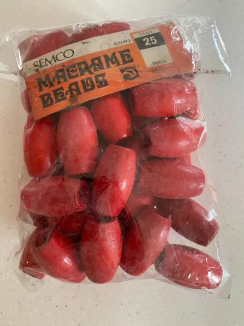 Semco Macrame Vintage late 1970's Red Macrame Wooden Beads / Still in packaging