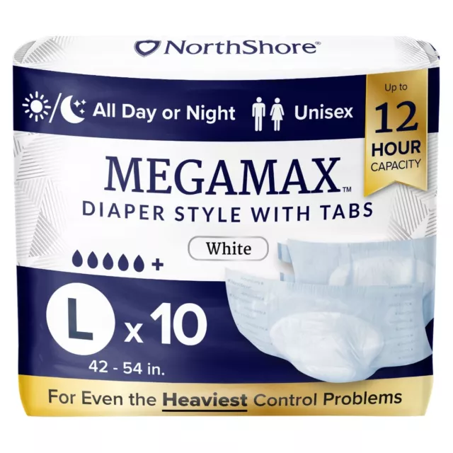 1x NorthShore MEGAMAX White - Large - Pack of 10 - Incontinence Slip - 6500ml