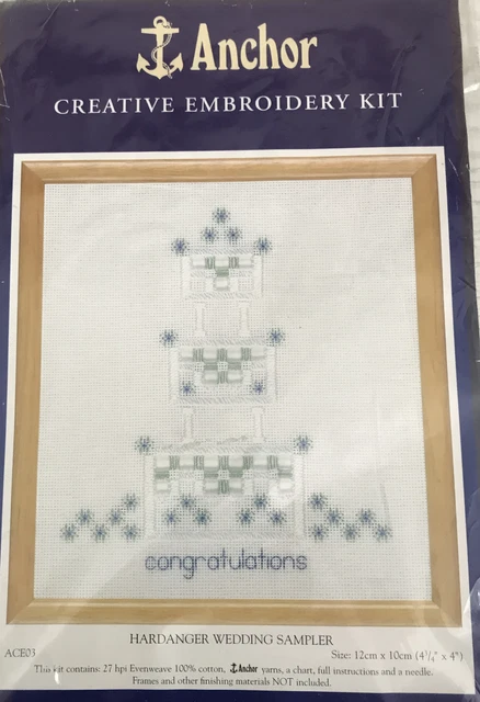 Kit de bordado hardanger con muestreador de boda de anclaje para enmarcar tarjeta de cojín