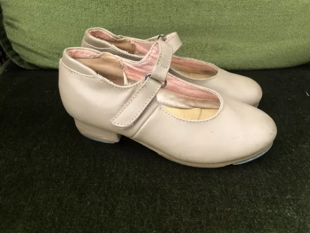 Sansha Nude Genuine Leather Girls’ Dance Ballroom Tap Shoes Hook And Loop Size F 2