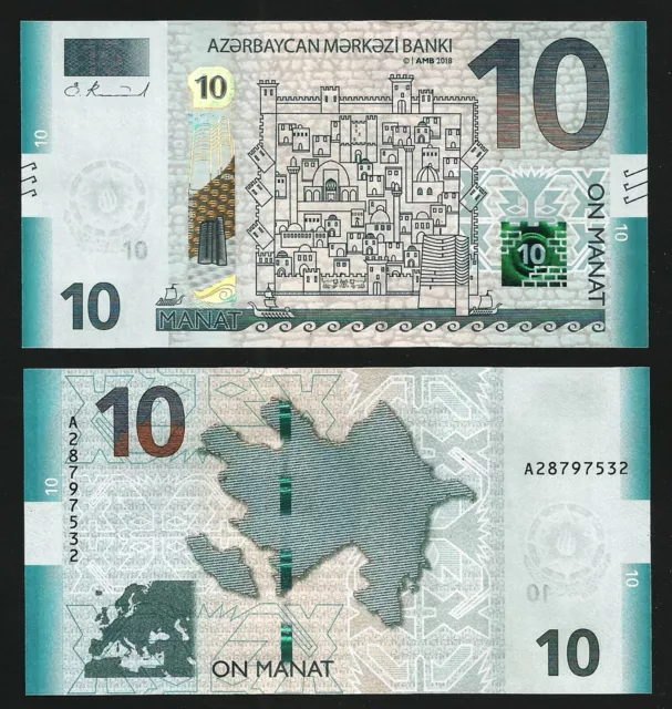 Azerbaijan 10 Manat 2018, UNC, P-33, Prefix A