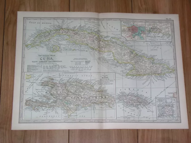 1897 Antique Dated Map Of Cuba Haiti Jamaica Dominicana / West Indies Caribbean