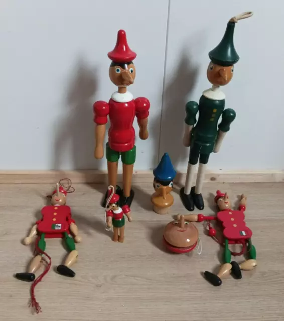 Marionnette ancienne à fil Pinocchio en bois fait main
