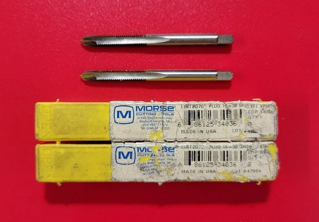 2x Morse  2070 Plug 10-32 GH3 2 Flute Spiral Point Plug Tap 34036 - NEW Lot of 2