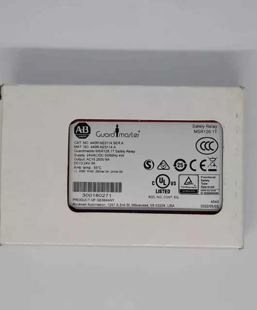 New In Box Allen-Bradley 440R-N23114 /A Guardmaster MSR126.1T Safety Relay