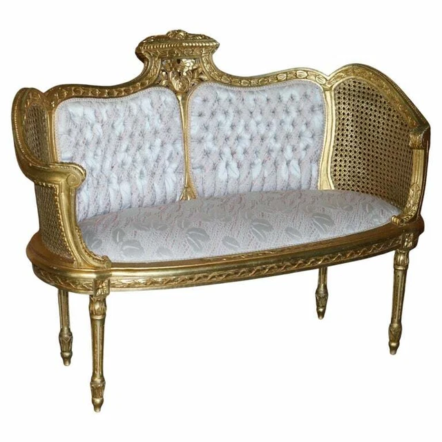 Fine Antique Napoleon Iii Circa 1870 Gold Giltwood Bergere Louis Xvi Sofa Settee