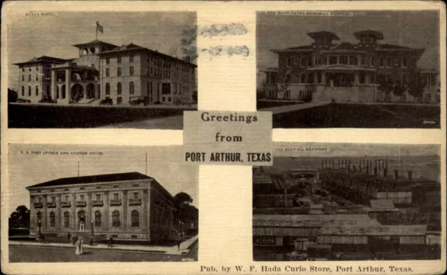 Port Arthur Texas TX Oil Refinery Multi View Hotel, Hospital c1910 Postcard