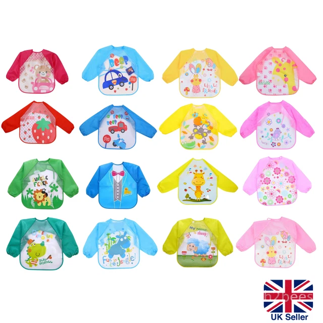 LONG SLEEVE Bibs Waterproof Coverall Apron for Feeding Wipe Clean Baby Bibs [UK]